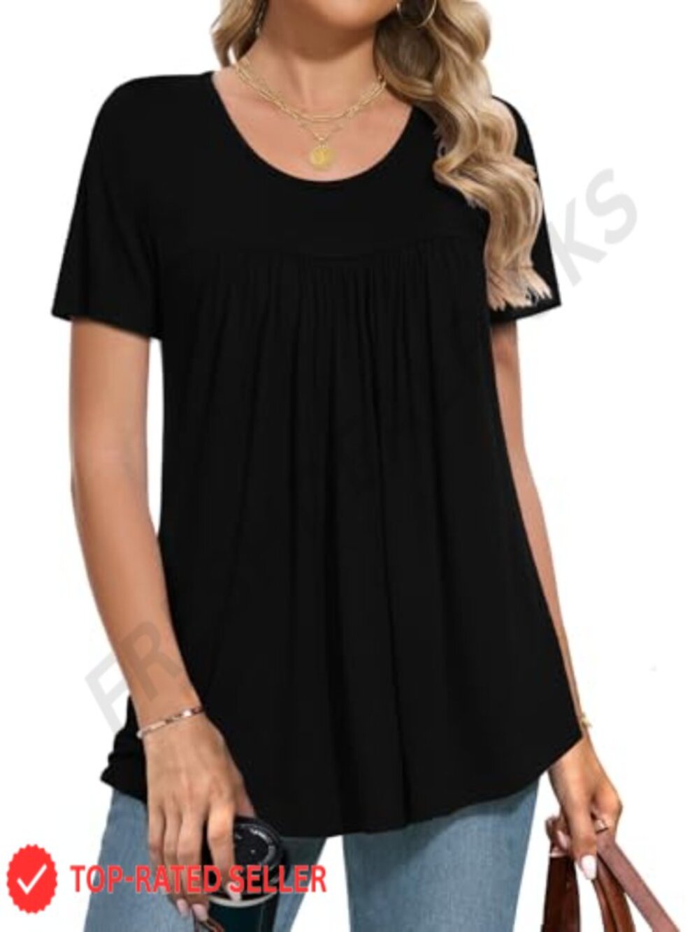 Womens Summer Tunic Top Short Sleeve Rayon Spandex Scoop Neck Blouse
